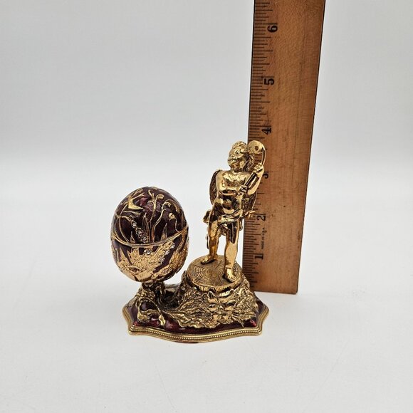 Edgar Berebi Gold Cherub Figurine Egg Trinket Box w/Comedy Tragedy Mask Pendant - Picture 10 of 12